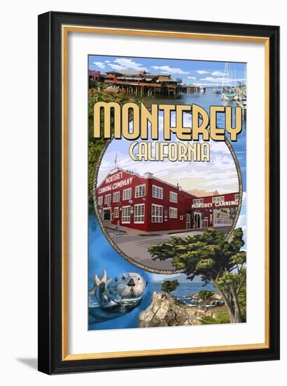 Monterey, California - Montage Scenes-Lantern Press-Framed Art Print