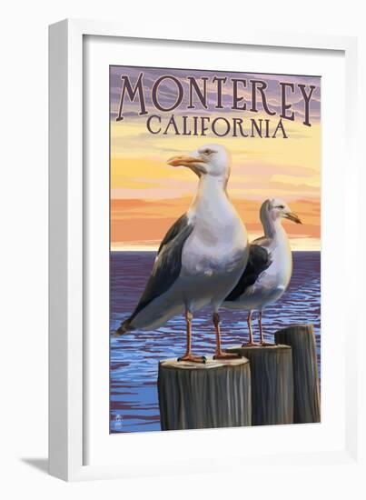 Monterey, California - Sea Gulls-Lantern Press-Framed Art Print