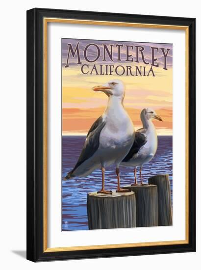 Monterey, California - Sea Gulls-Lantern Press-Framed Art Print