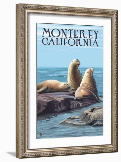 Monterey, California - Sea Lions-Lantern Press-Framed Art Print