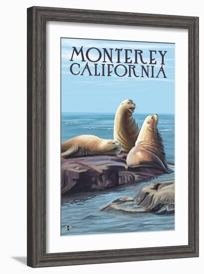 Monterey, California - Sea Lions-Lantern Press-Framed Art Print