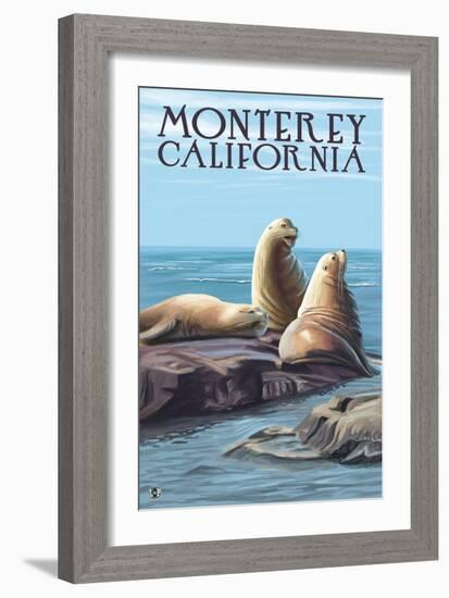 Monterey, California - Sea Lions-Lantern Press-Framed Art Print