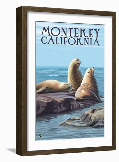 Monterey, California - Sea Lions-Lantern Press-Framed Art Print