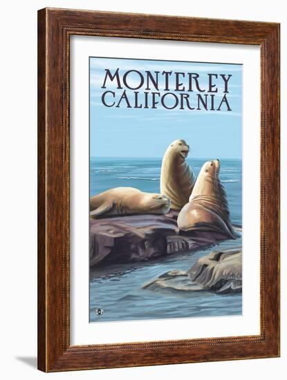 Monterey, California - Sea Lions-Lantern Press-Framed Art Print