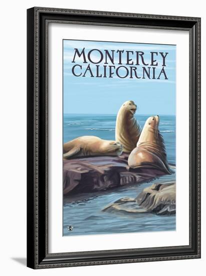 Monterey, California - Sea Lions-Lantern Press-Framed Art Print