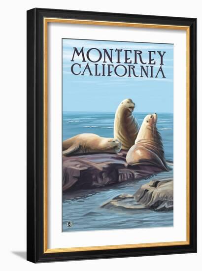 Monterey, California - Sea Lions-Lantern Press-Framed Art Print