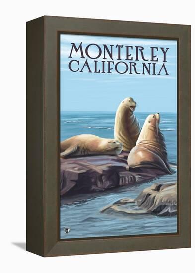 Monterey, California - Sea Lions-Lantern Press-Framed Stretched Canvas