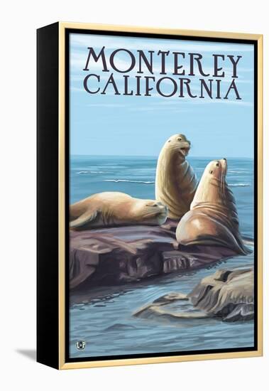 Monterey, California - Sea Lions-Lantern Press-Framed Stretched Canvas