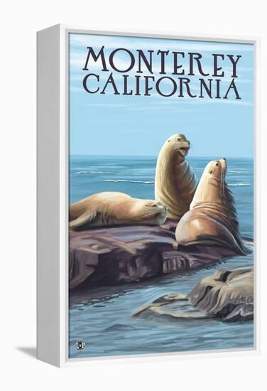 Monterey, California - Sea Lions-Lantern Press-Framed Stretched Canvas