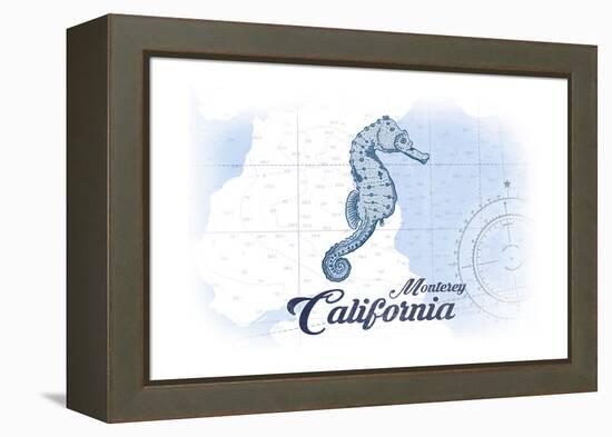 Monterey, California - Seahorse - Blue - Coastal Icon-Lantern Press-Framed Stretched Canvas