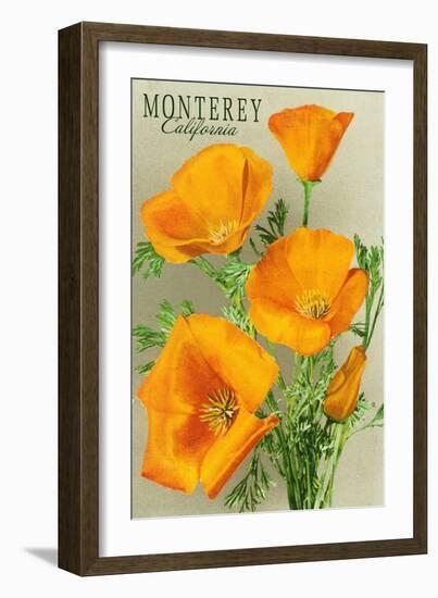 Monterey, California - State Flower - Poppy Flowers-Lantern Press-Framed Premium Giclee Print