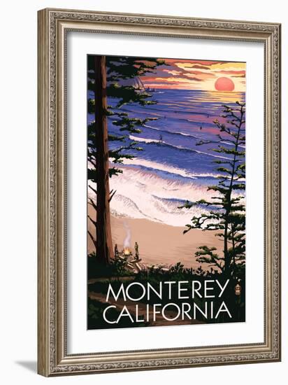 Monterey, California - Sunset and Beach-Lantern Press-Framed Art Print