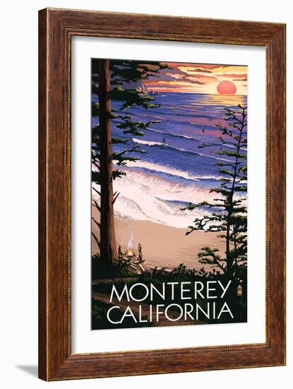 Monterey, California - Sunset and Beach-Lantern Press-Framed Art Print