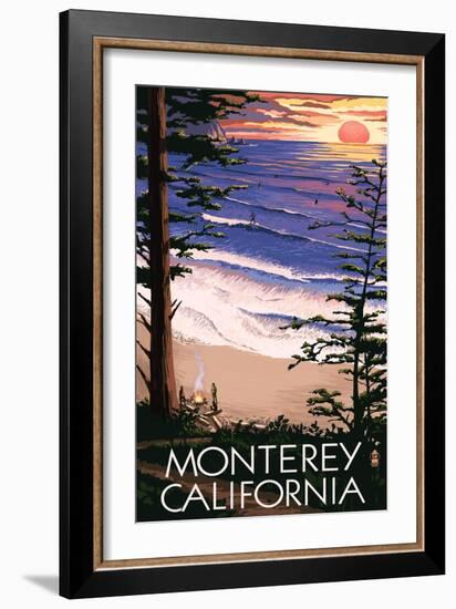 Monterey, California - Sunset and Beach-Lantern Press-Framed Art Print