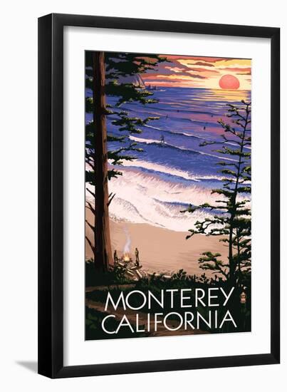 Monterey, California - Sunset and Beach-Lantern Press-Framed Art Print