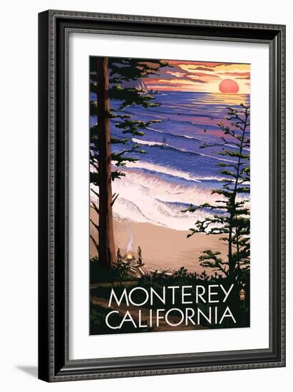 Monterey, California - Sunset and Beach-Lantern Press-Framed Art Print