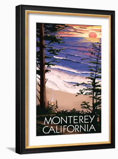 Monterey, California - Sunset and Beach-Lantern Press-Framed Art Print