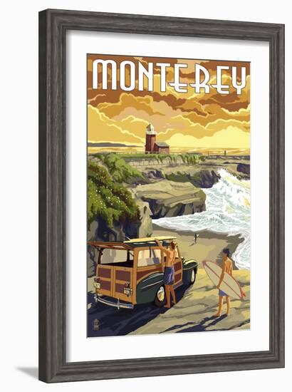 Monterey, California - Woody on Beach-Lantern Press-Framed Art Print