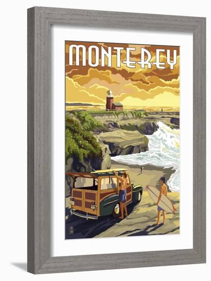 Monterey, California - Woody on Beach-Lantern Press-Framed Art Print