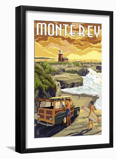 Monterey, California - Woody on Beach-Lantern Press-Framed Art Print