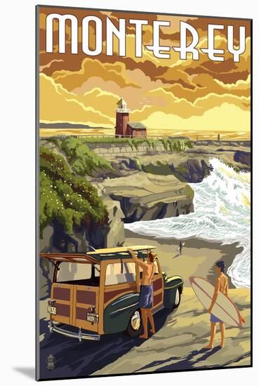 Monterey, California - Woody on Beach-Lantern Press-Mounted Art Print