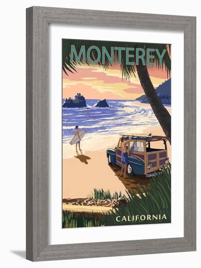 Monterey, California - Woody on Beach-Lantern Press-Framed Art Print