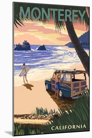 Monterey, California - Woody on Beach-Lantern Press-Mounted Art Print