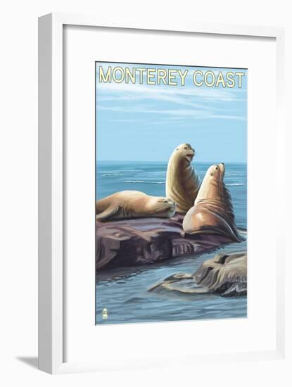 Monterey Coast, California - Sea Lions, c.2009-Lantern Press-Framed Art Print