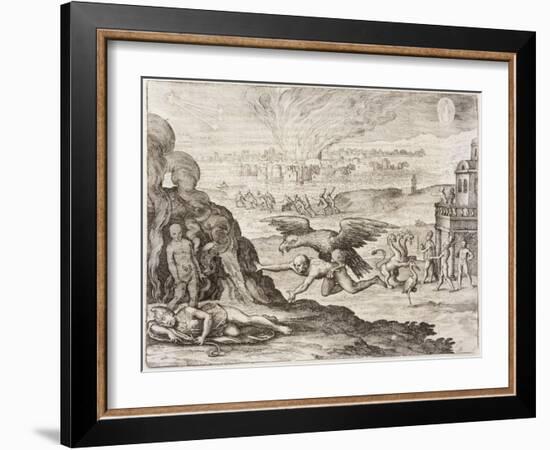 Montezuma and Dream 1518-Theodor de Bry-Framed Art Print