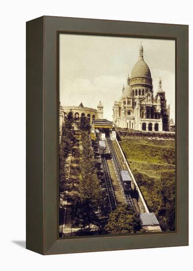 Montmartre, Paris, C. 1905 : the Funicular and the Sacre Coeur-null-Framed Stretched Canvas