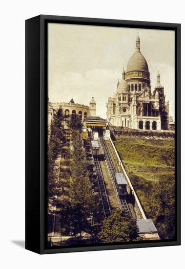 Montmartre, Paris, C. 1905 : the Funicular and the Sacre Coeur-null-Framed Stretched Canvas