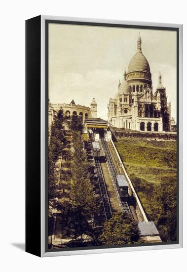 Montmartre, Paris, C. 1905 : the Funicular and the Sacre Coeur-null-Framed Stretched Canvas