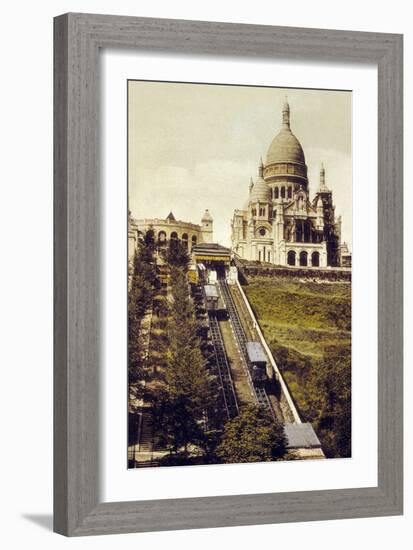 Montmartre, Paris, C. 1905 : the Funicular and the Sacre Coeur-null-Framed Photo