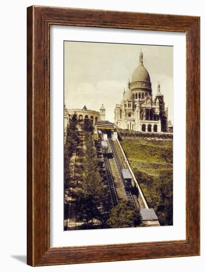 Montmartre, Paris, C. 1905 : the Funicular and the Sacre Coeur-null-Framed Photo