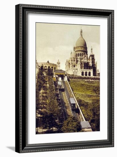 Montmartre, Paris, C. 1905 : the Funicular and the Sacre Coeur-null-Framed Photo