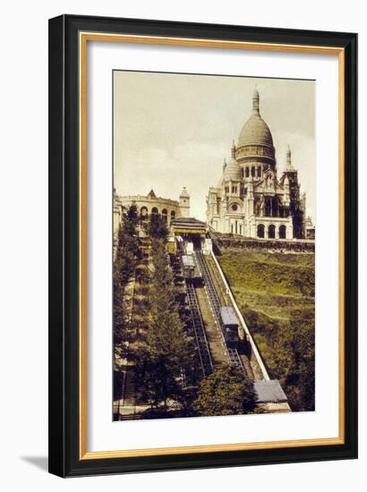 Montmartre, Paris, C. 1905 : the Funicular and the Sacre Coeur-null-Framed Photo