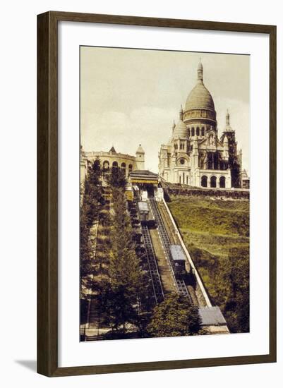 Montmartre, Paris, C. 1905 : the Funicular and the Sacre Coeur-null-Framed Photo