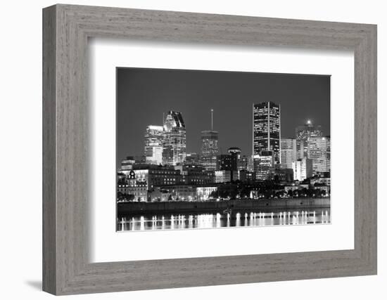 Montreal over River at Dusk with City Lights and Urban Buildings in Black and White-Songquan Deng-Framed Photographic Print