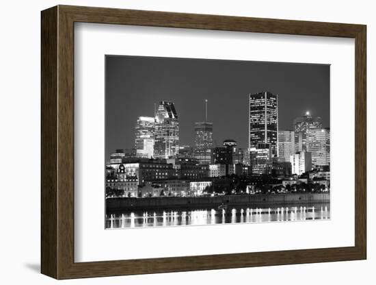 Montreal over River at Dusk with City Lights and Urban Buildings in Black and White-Songquan Deng-Framed Photographic Print