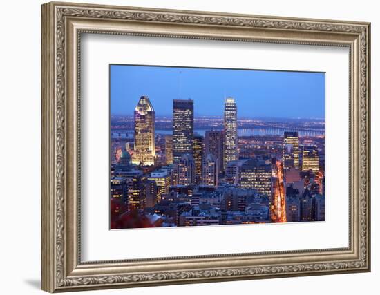 Montreal Skyline by Night. Dusk Cityscape Image of Montreal Downtown, Quebec, Canada.-Maridav-Framed Photographic Print