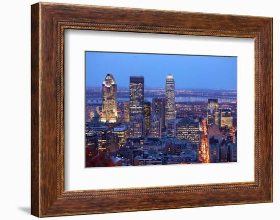 Montreal Skyline by Night. Dusk Cityscape Image of Montreal Downtown, Quebec, Canada.-Maridav-Framed Photographic Print