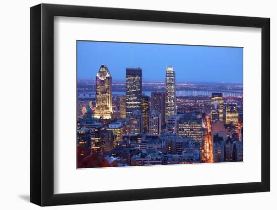 Montreal Skyline by Night. Dusk Cityscape Image of Montreal Downtown, Quebec, Canada.-Maridav-Framed Photographic Print