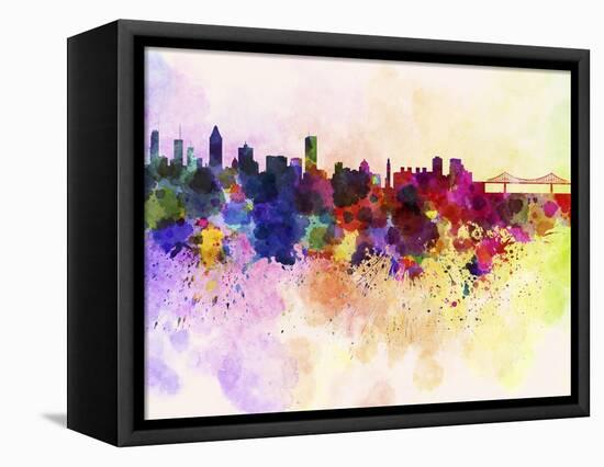 Montreal Skyline in Watercolor Background-paulrommer-Framed Stretched Canvas