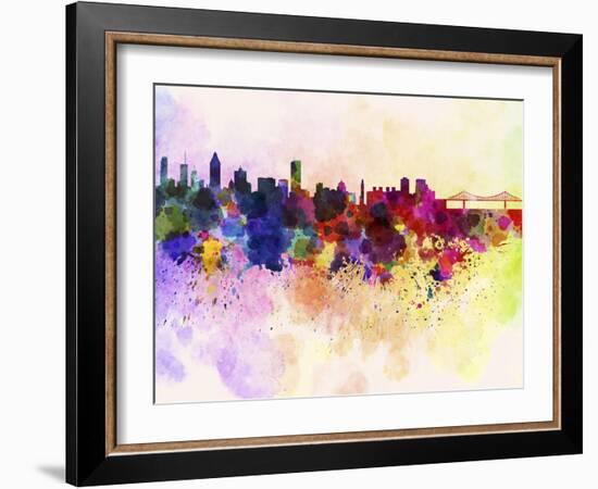 Montreal Skyline in Watercolor Background-paulrommer-Framed Art Print