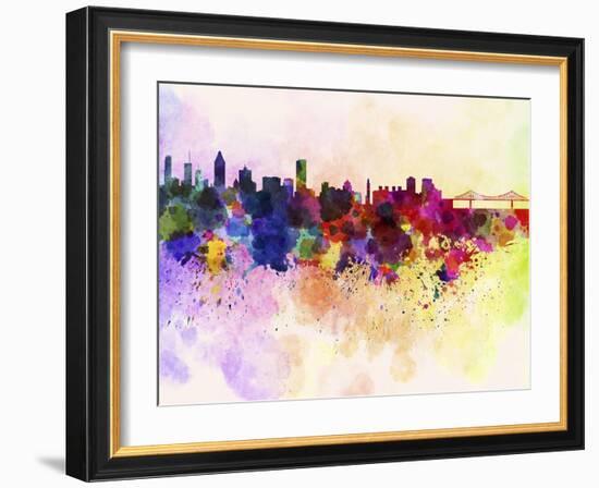 Montreal Skyline in Watercolor Background-paulrommer-Framed Art Print