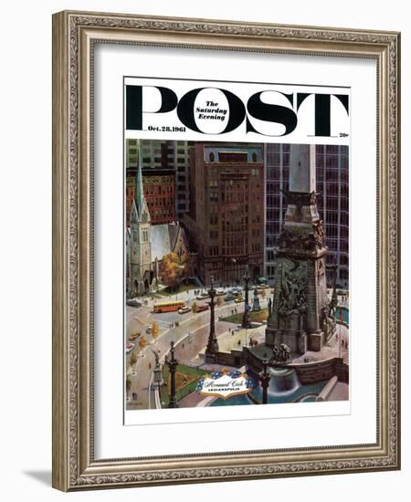 "Monument Circle," Saturday Evening Post Cover, October 28, 1961-John Falter-Framed Giclee Print