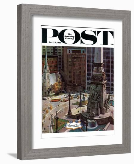 "Monument Circle," Saturday Evening Post Cover, October 28, 1961-John Falter-Framed Giclee Print