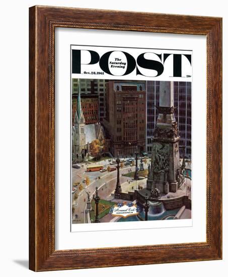 "Monument Circle," Saturday Evening Post Cover, October 28, 1961-John Falter-Framed Giclee Print