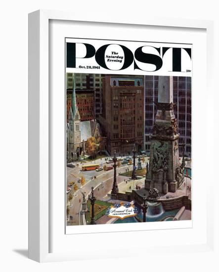 "Monument Circle," Saturday Evening Post Cover, October 28, 1961-John Falter-Framed Giclee Print