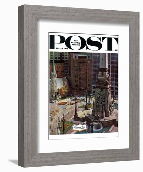 "Monument Circle," Saturday Evening Post Cover, October 28, 1961-John Falter-Framed Giclee Print